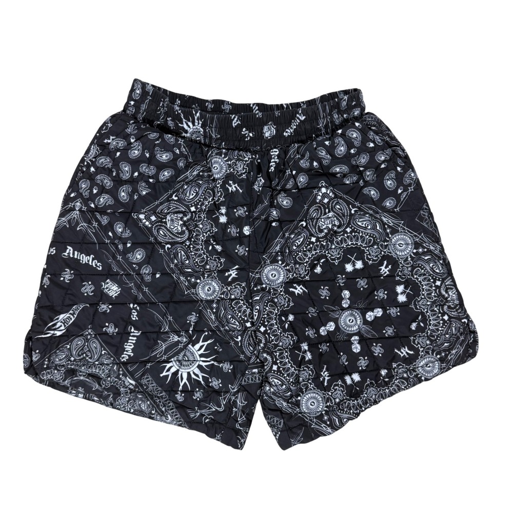 Forever 21 x Hot‎ Wheels Quilted Paisley Bandana Shorts Black White Mens Small